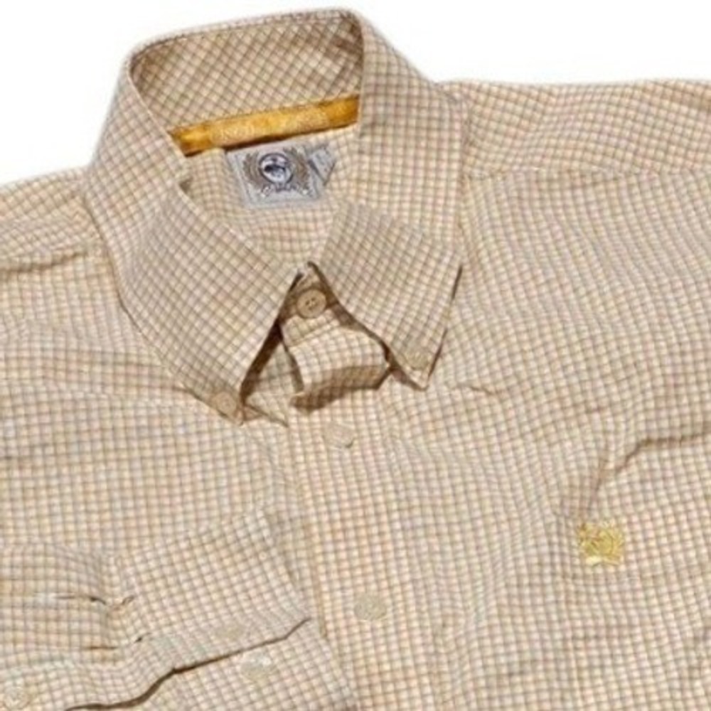Cinch Button Down Shirt Mens Large Yellow Plaid Long Sleeve Western Cotton‎